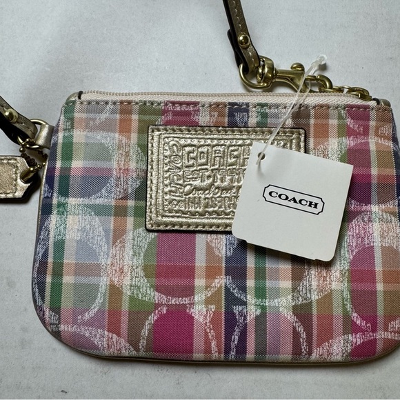 Coach Poppy Multicolored Plaid Print Wristlet - Picture 5 of 7
